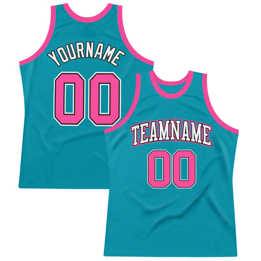 Custom Teal Pink-Black Authentic Throwback Basketball Jersey - Sky-Custom