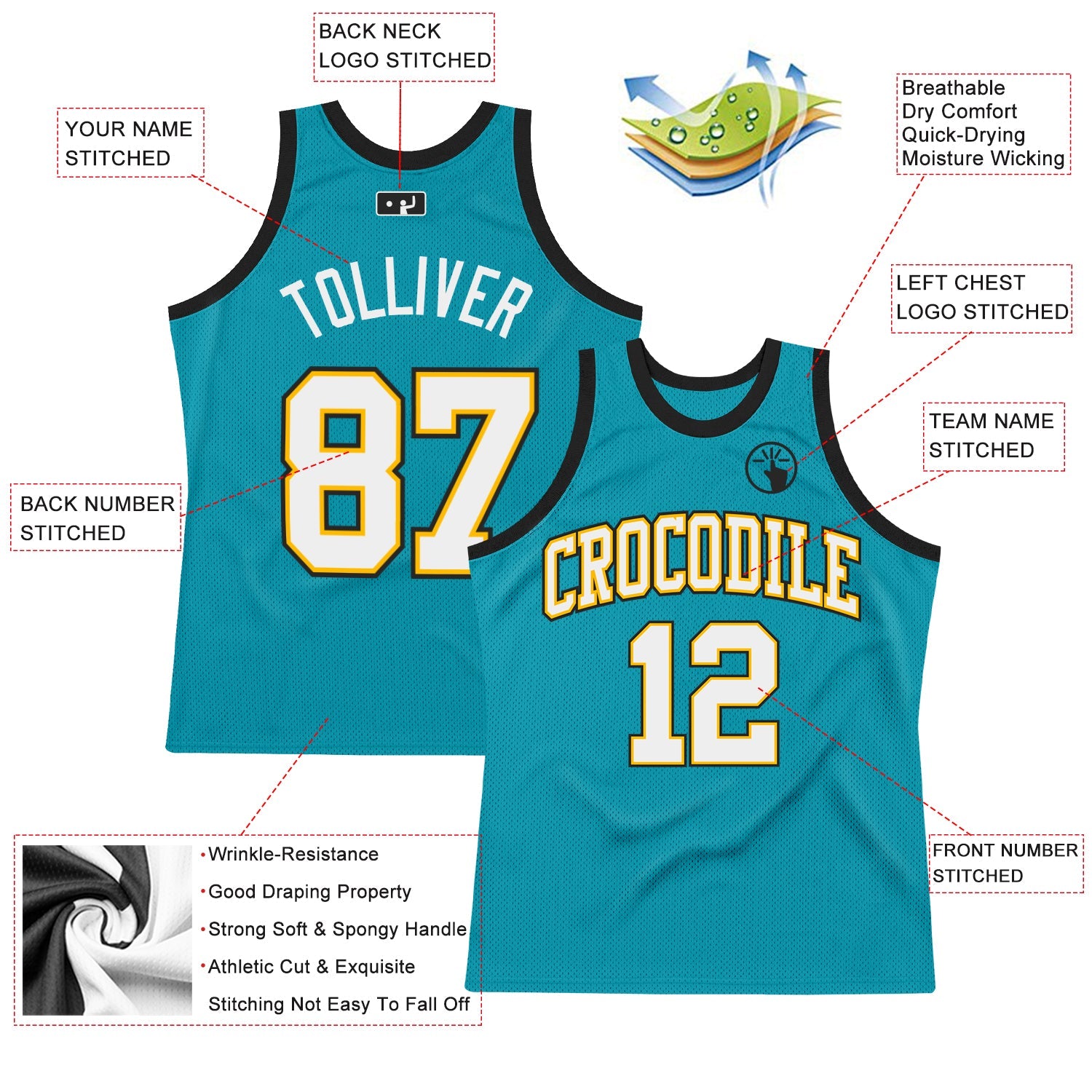 Custom Teal White Gold-Black Authentic Throwback Basketball Jersey - Sky-Custom