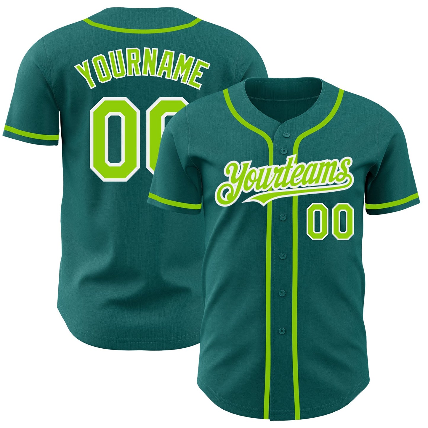 Custom Teal Neon Green-White Authentic Baseball Jersey - Sky-Custom