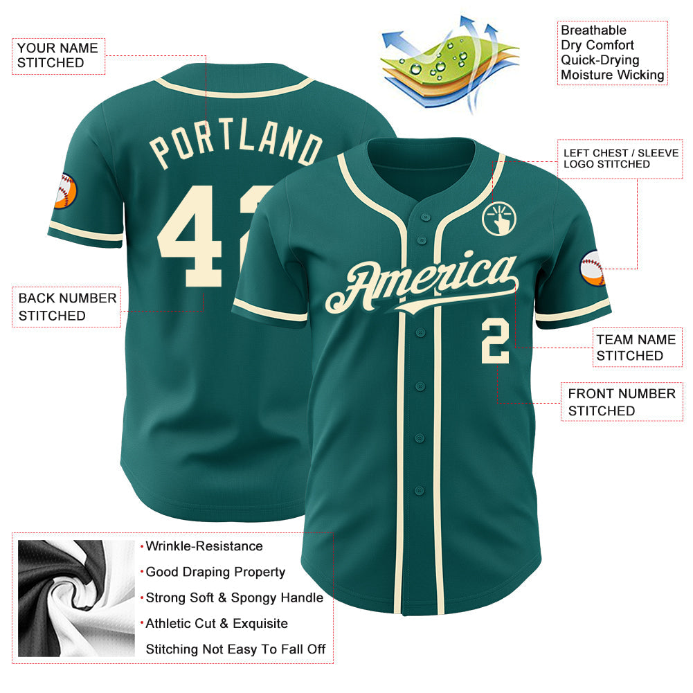 Custom Teal Cream Authentic Baseball Jersey - Sky-Custom