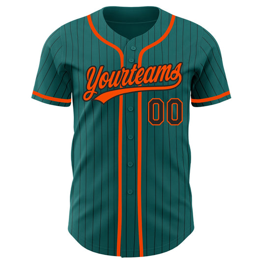 Custom Teal Black Pinstripe Orange Authentic Baseball Jersey - Sky-Custom
