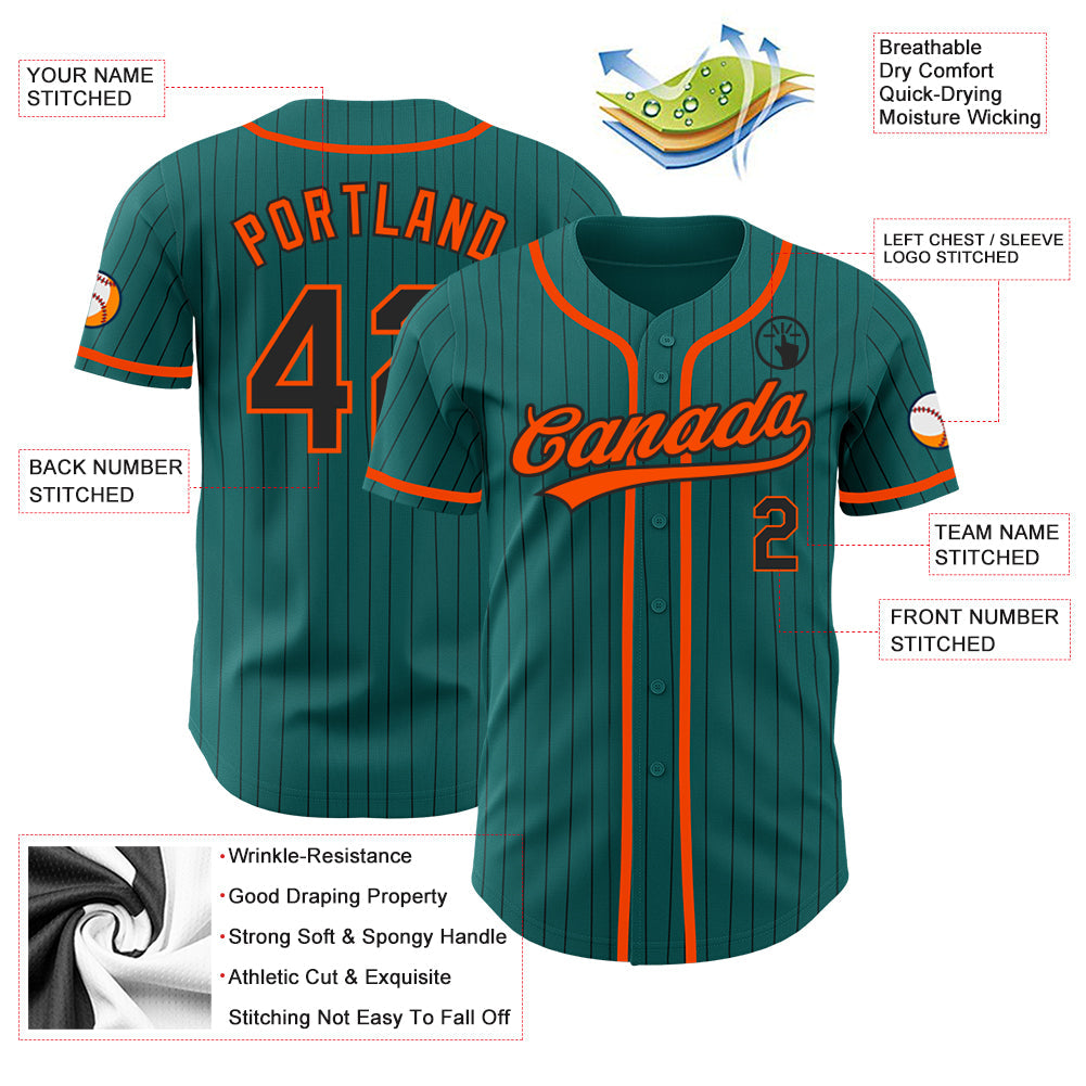 Custom Teal Black Pinstripe Orange Authentic Baseball Jersey - Sky-Custom