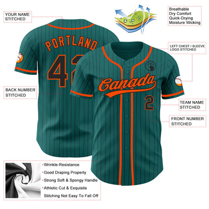 Custom Teal Black Pinstripe Orange Authentic Baseball Jersey - Sky-Custom