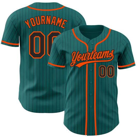 Custom Teal Black Pinstripe Orange Authentic Baseball Jersey - Sky-Custom