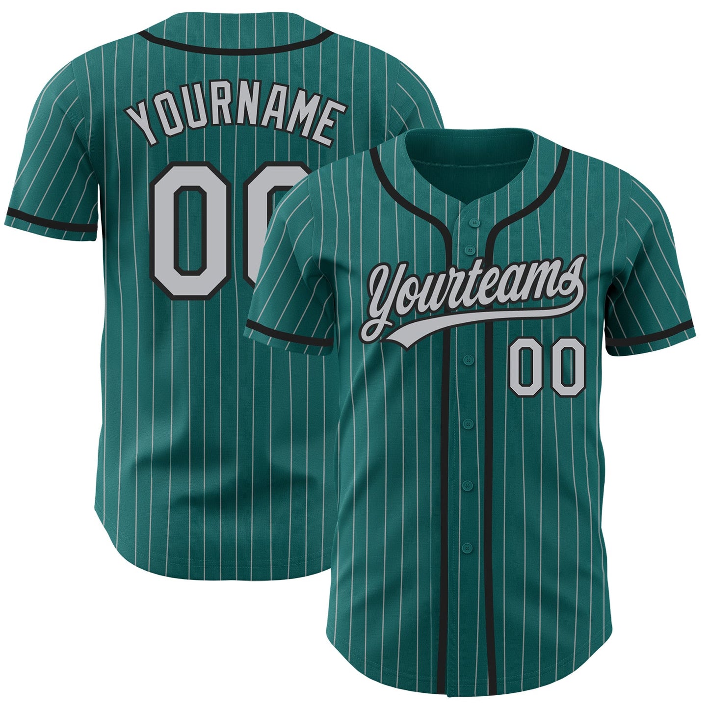 Custom Teal Gray Pinstripe Black Authentic Baseball Jersey - Sky-Custom