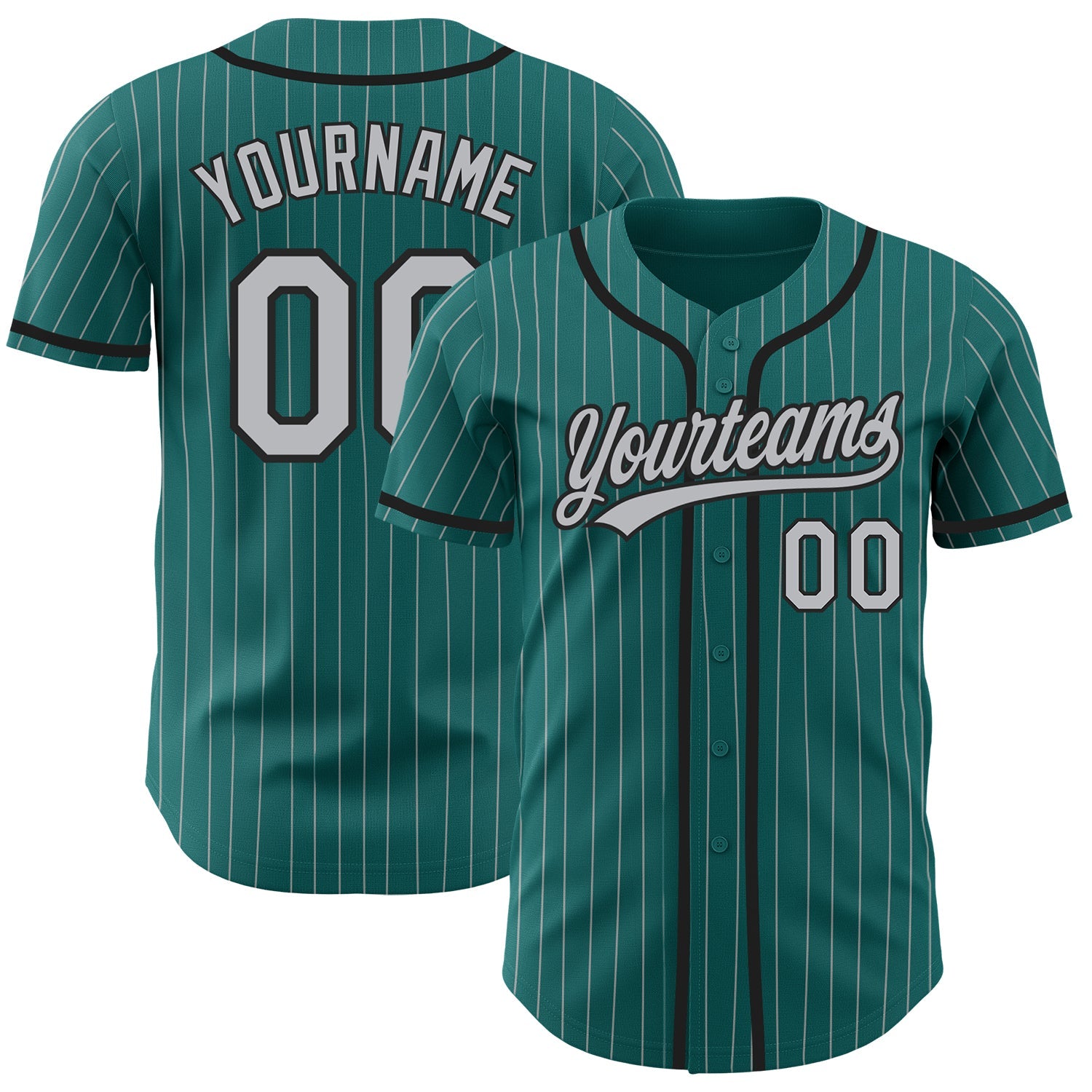 Custom Teal Gray Pinstripe Black Authentic Baseball Jersey - Sky-Custom