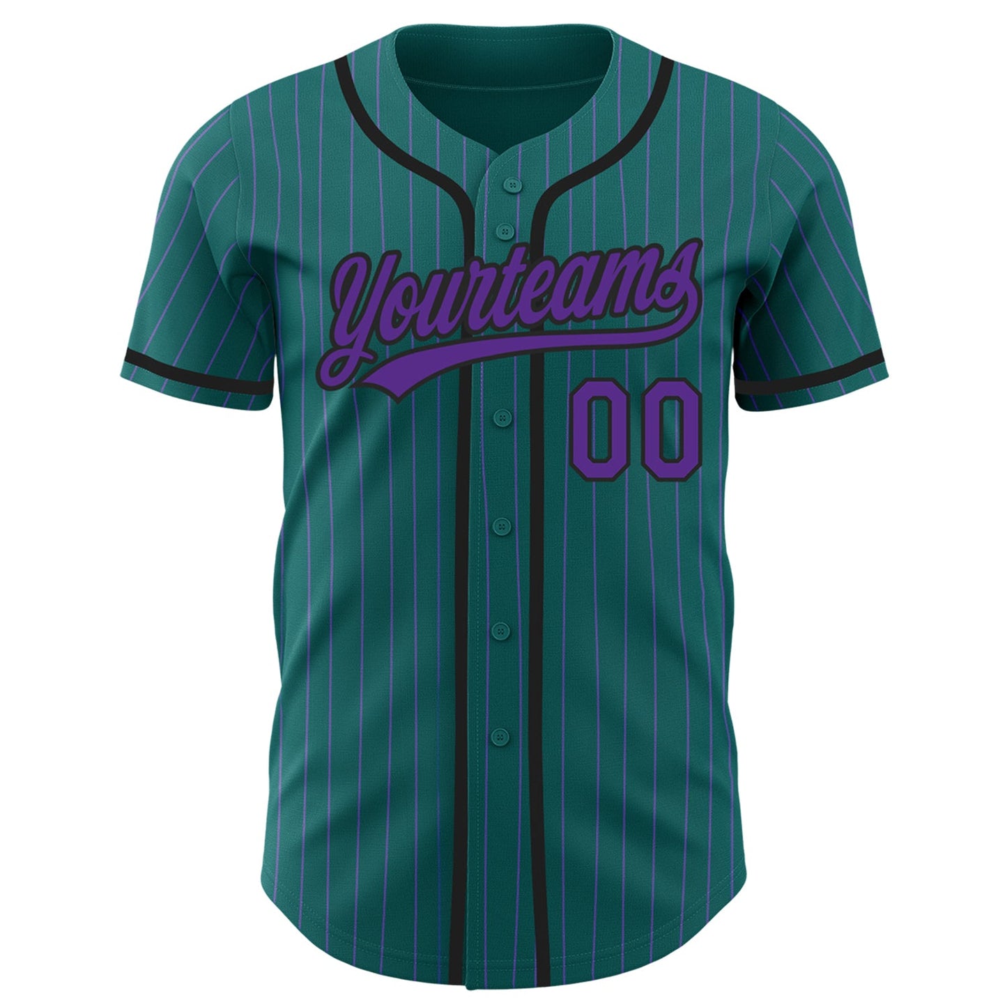 Custom Teal Purple Pinstripe Black Authentic Baseball Jersey - Sky-Custom