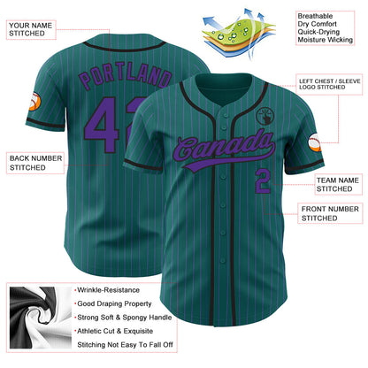 Custom Teal Purple Pinstripe Black Authentic Baseball Jersey - Sky-Custom