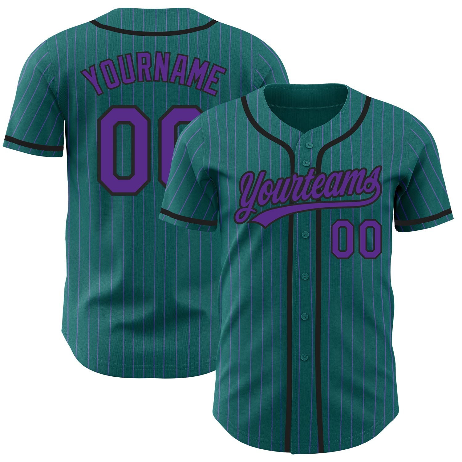 Custom Teal Purple Pinstripe Black Authentic Baseball Jersey - Sky-Custom