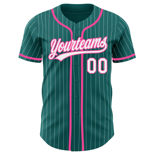 Custom Teal White Pinstripe Pink Authentic Baseball Jersey - Sky-Custom
