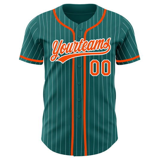 Custom Teal White Pinstripe Orange Authentic Baseball Jersey - Sky-Custom