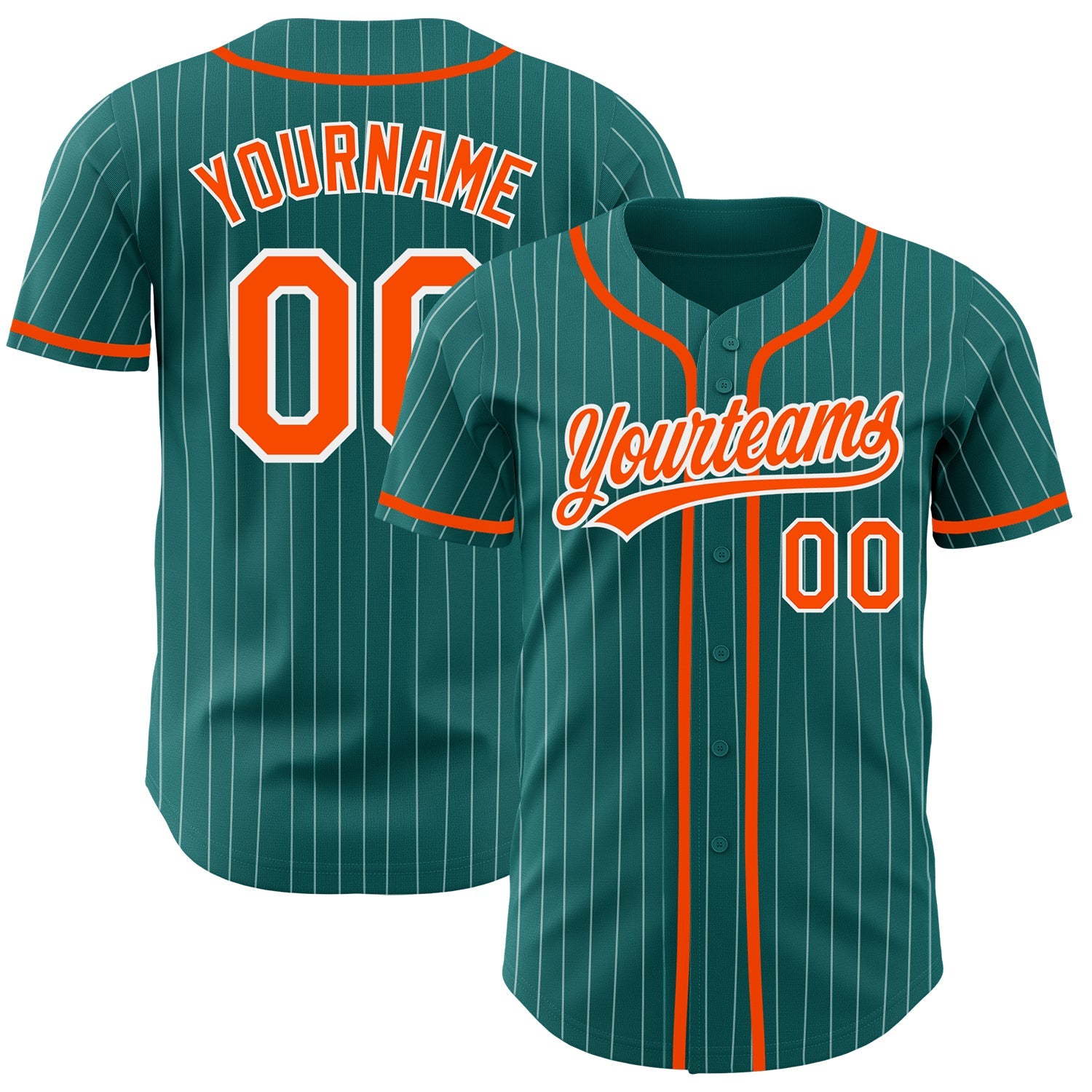 Custom Teal White Pinstripe Orange Authentic Baseball Jersey - Sky-Custom