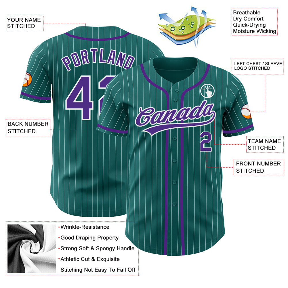 Custom Teal White Pinstripe Purple Authentic Baseball Jersey - Sky-Custom