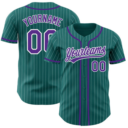 Custom Teal White Pinstripe Purple Authentic Baseball Jersey - Sky-Custom