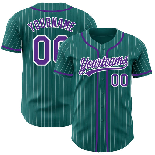 Custom Teal White Pinstripe Purple Authentic Baseball Jersey - Sky-Custom
