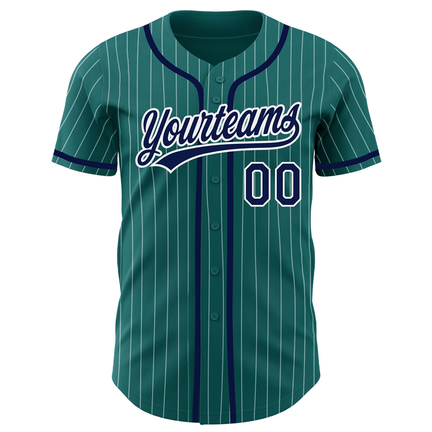 Custom Teal White Pinstripe Navy Authentic Baseball Jersey - Sky-Custom