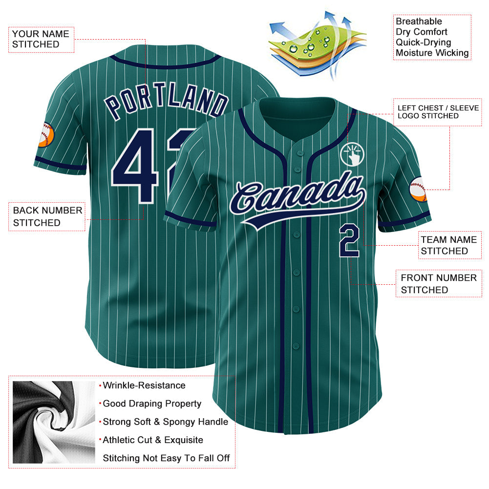 Custom Teal White Pinstripe Navy Authentic Baseball Jersey - Sky-Custom