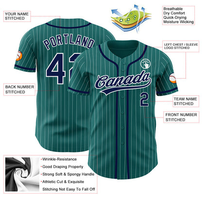 Custom Teal White Pinstripe Navy Authentic Baseball Jersey - Sky-Custom