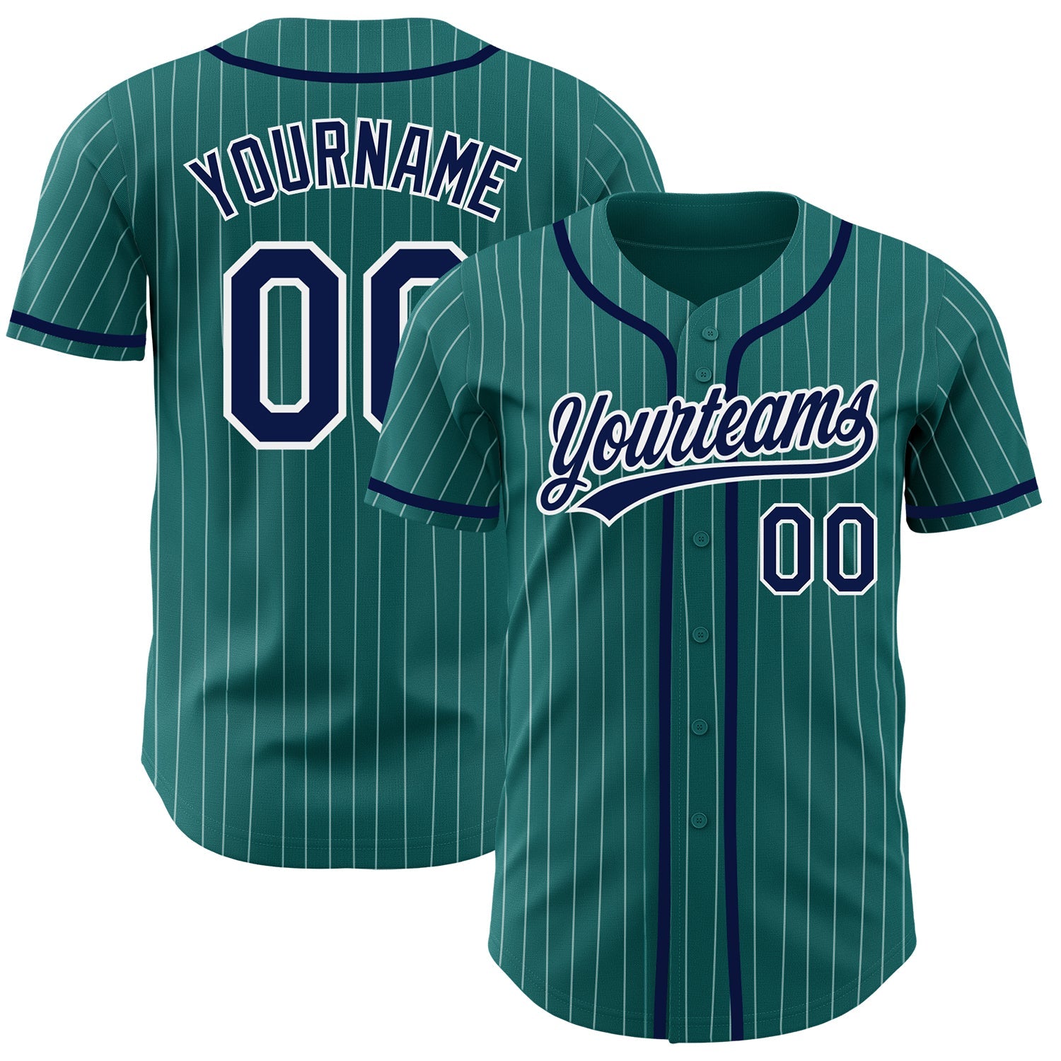 Custom Teal White Pinstripe Navy Authentic Baseball Jersey - Sky-Custom