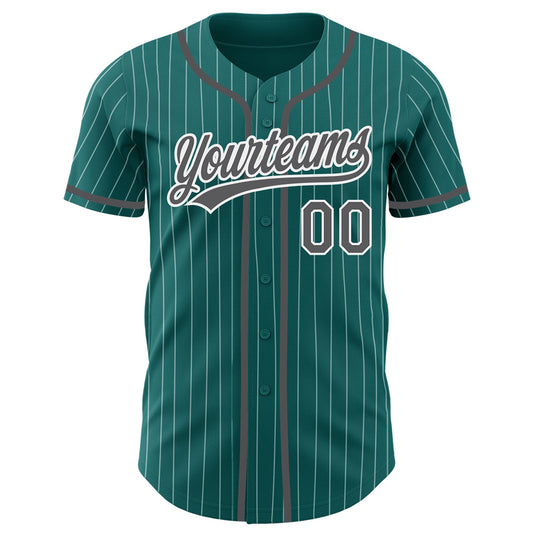 Custom Teal White Pinstripe Steel Gray Authentic Baseball Jersey - Sky-Custom