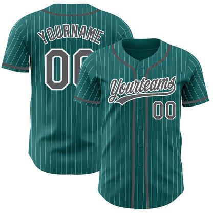 Custom Teal White Pinstripe Steel Gray Authentic Baseball Jersey - Sky-Custom