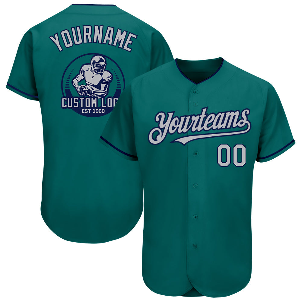 Custom Teal Gray-Navy Authentic Baseball Jersey - Sky-Custom