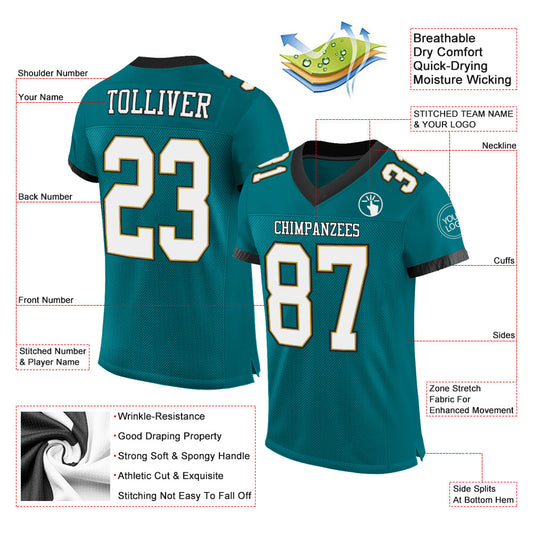 Custom Teal White Old Gold-Black Mesh Authentic Football Jersey - Sky-Custom