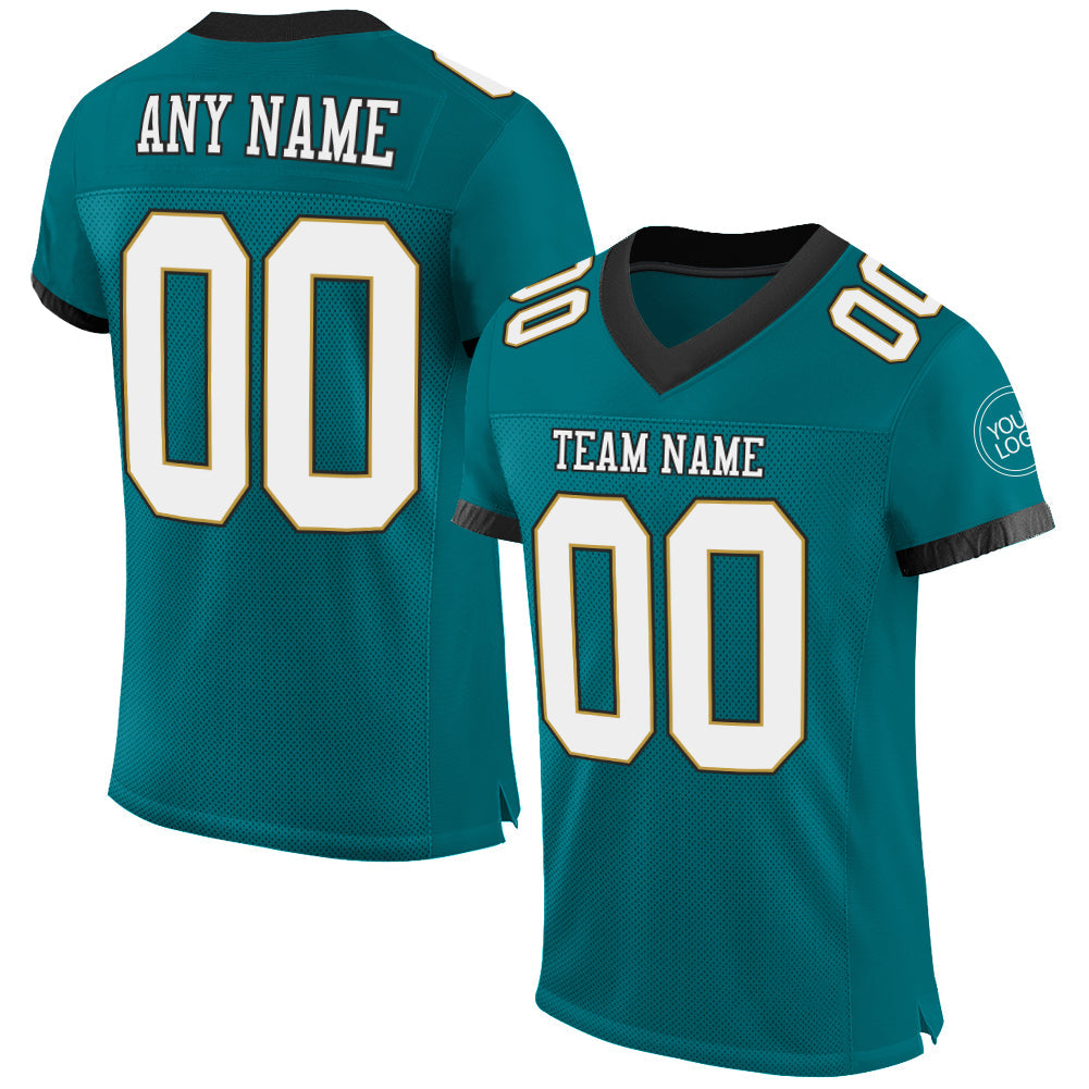 Custom Teal White Old Gold-Black Mesh Authentic Football Jersey - Sky-Custom
