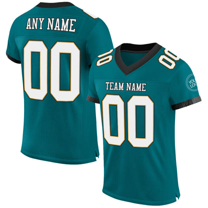 Custom Teal White Old Gold-Black Mesh Authentic Football Jersey - Sky-Custom