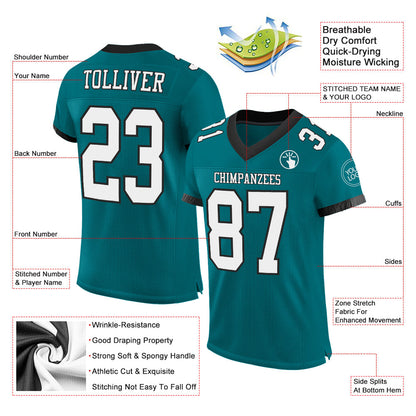 Custom Teal White-Black Mesh Authentic Football Jersey - Sky-Custom