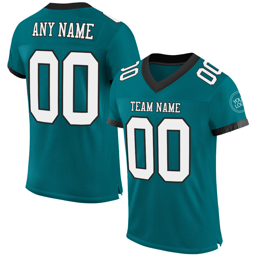 Custom Teal White-Black Mesh Authentic Football Jersey - Sky-Custom