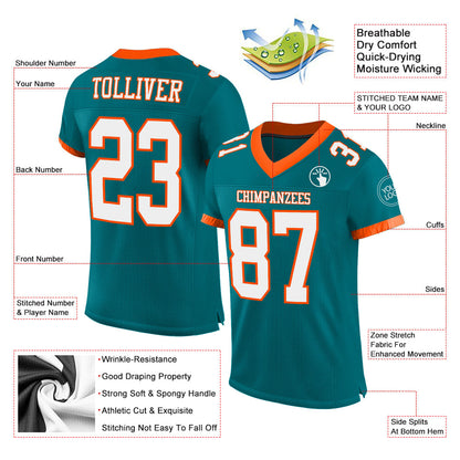Custom Teal White-Orange Mesh Authentic Football Jersey - Sky-Custom