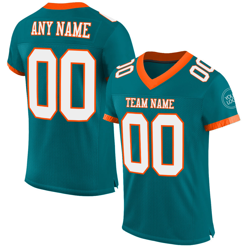 Custom Teal White-Orange Mesh Authentic Football Jersey - Sky-Custom