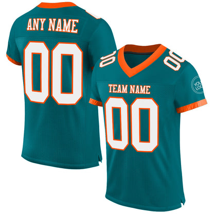 Custom Teal White-Orange Mesh Authentic Football Jersey - Sky-Custom