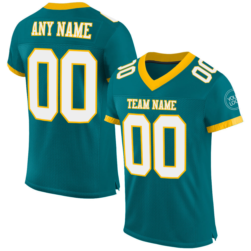 Custom Teal White-Gold Mesh Authentic Football Jersey - Sky-Custom