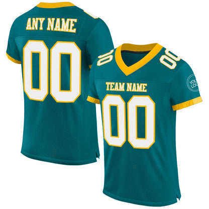 Custom Teal White-Gold Mesh Authentic Football Jersey - Sky-Custom