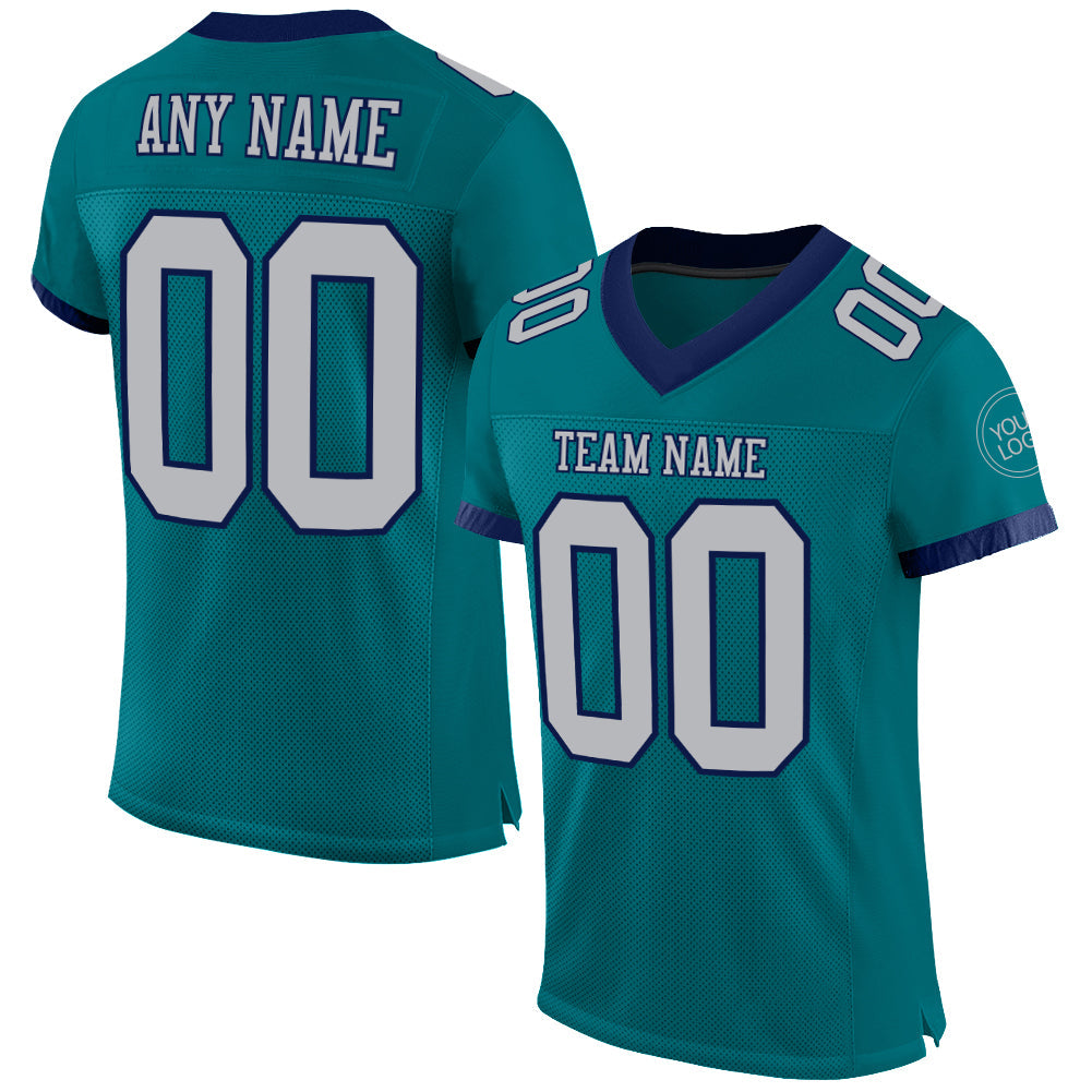 Custom Teal Gray-Navy Mesh Authentic Football Jersey - Sky-Custom