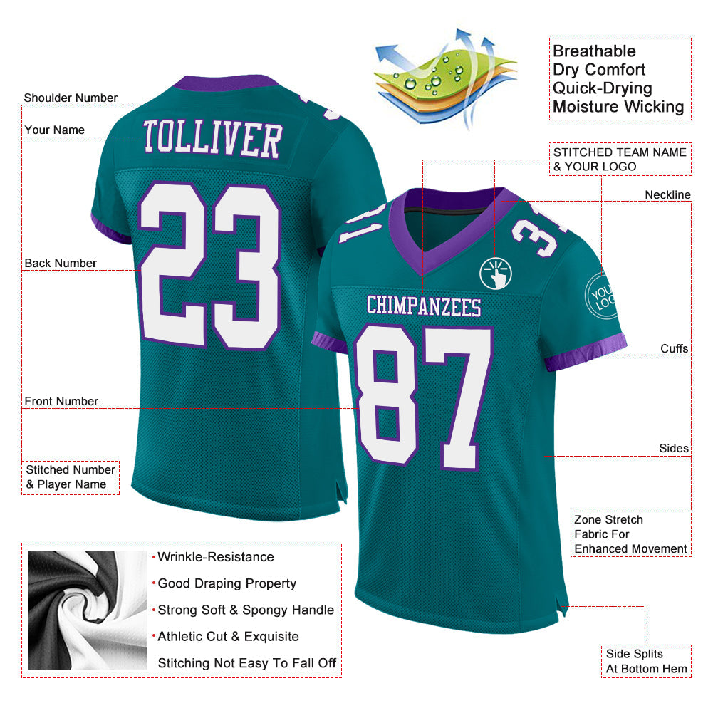 Custom Teal White-Purple Mesh Authentic Football Jersey - Sky-Custom