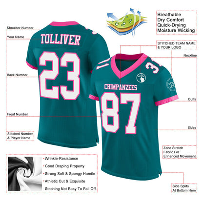 Custom Teal White-Pink Mesh Authentic Football Jersey - Sky-Custom