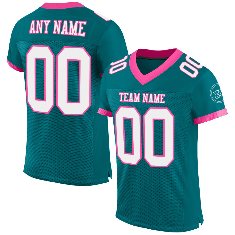 Custom Teal White-Pink Mesh Authentic Football Jersey - Sky-Custom