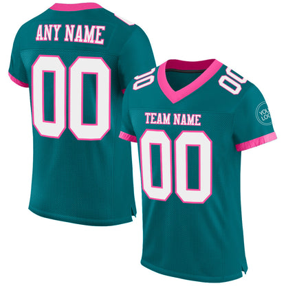 Custom Teal White-Pink Mesh Authentic Football Jersey - Sky-Custom