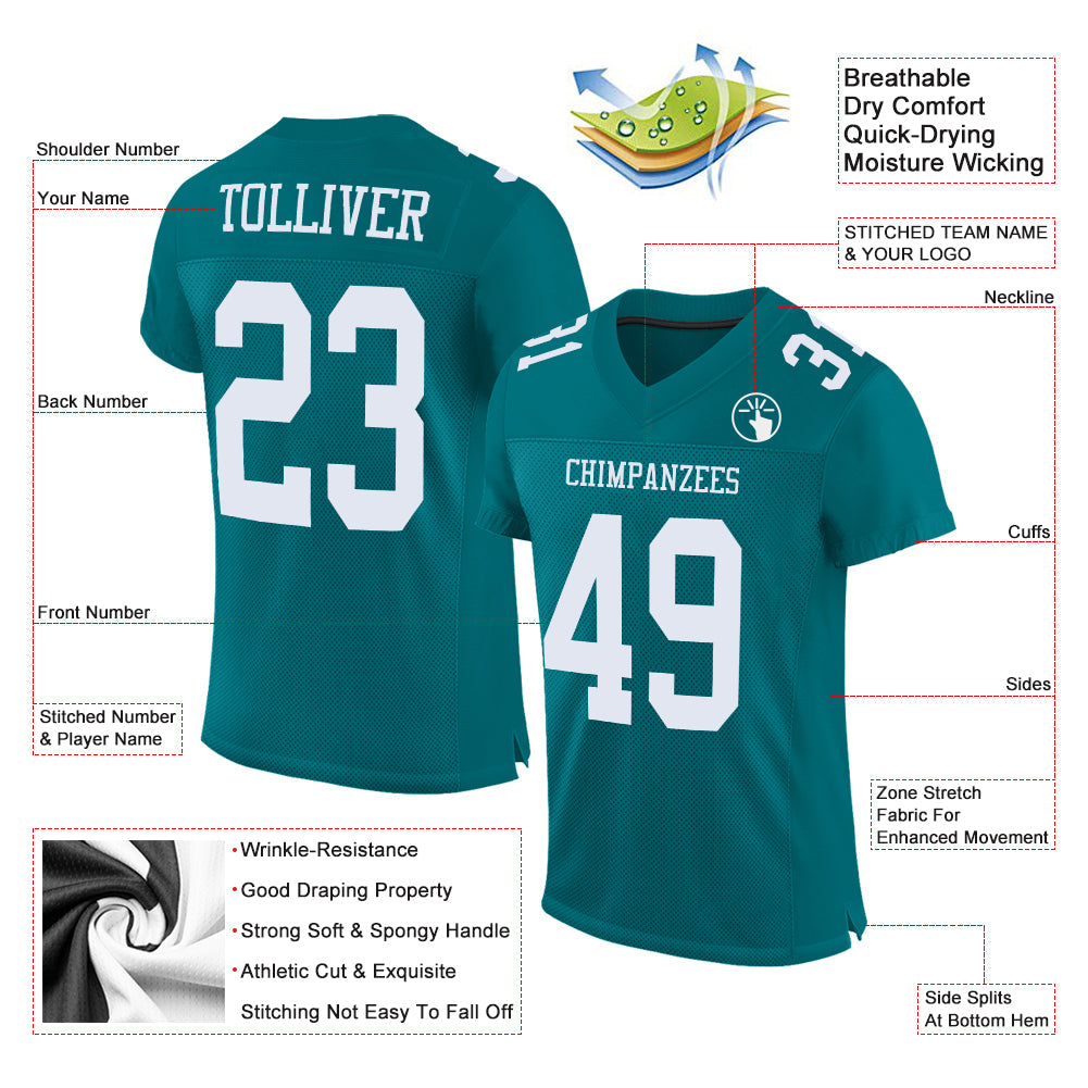 Custom Teal White Mesh Authentic Football Jersey - Sky-Custom