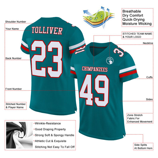 Custom Teal White-Red Mesh Authentic Football Jersey - Sky-Custom