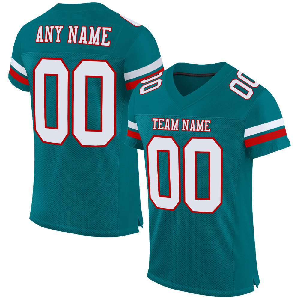Custom Teal White-Red Mesh Authentic Football Jersey - Sky-Custom