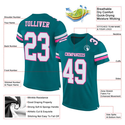 Custom Teal White-Pink Mesh Authentic Football Jersey - Sky-Custom