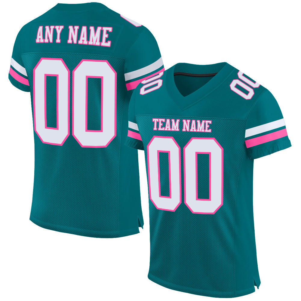 Custom Teal White-Pink Mesh Authentic Football Jersey - Sky-Custom
