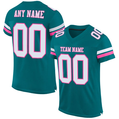 Custom Teal White-Pink Mesh Authentic Football Jersey - Sky-Custom