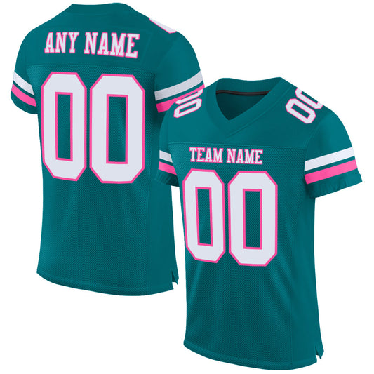 Custom Teal White-Pink Mesh Authentic Football Jersey - Sky-Custom