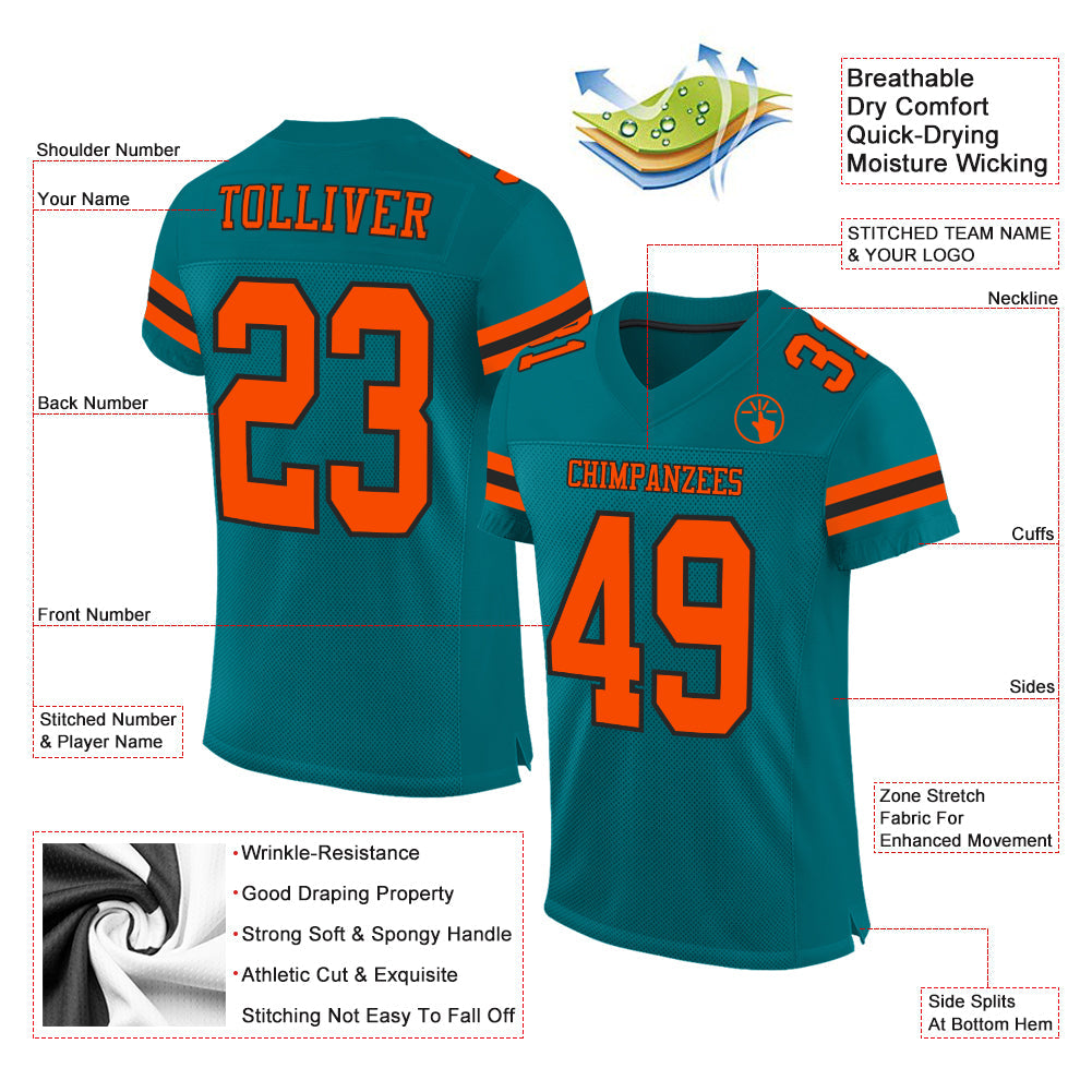 Custom Teal Orange-Black Mesh Authentic Football Jersey - Sky-Custom