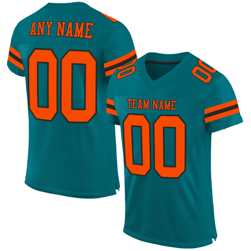 Custom Teal Orange-Black Mesh Authentic Football Jersey - Sky-Custom